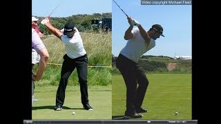 Jon Rahm golf swing  Long Iron faceon amp downtheline July 2017 [upl. by Anayeek]