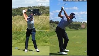 Justin Thomas golf swing  Long Iron faceon amp downtheline July 2017 [upl. by Ahsiemak63]